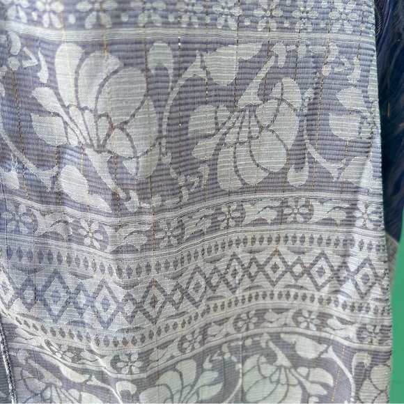 100% SILK BLUE COLORBLOCK GOLD THREAD MIXED MEDIA LARGE SCARF WRAP - Picture 3 of 7